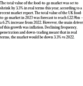 The total value of the food to go market was set to shrink by 3.3% in real terms this year, according to a recent mar...