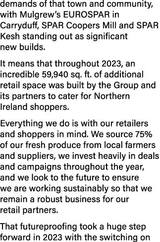 demands of that town and community, with Mulgrew’s EUROSPAR in Carryduff, SPAR Coopers Mill and SPAR Kesh standing ou...