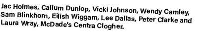 Jac Holmes, Callum Dunlop, Vicki Johnson, Wendy Camley, Sam Blinkhorn, Eilish Wiggam, Lee Dallas, Peter Clarke and La...