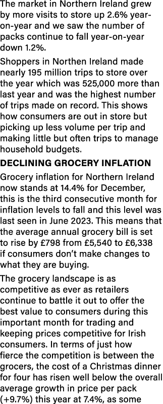 The market in Northern Ireland grew by more visits to store up 2.6% year on year and we saw the number of packs conti...