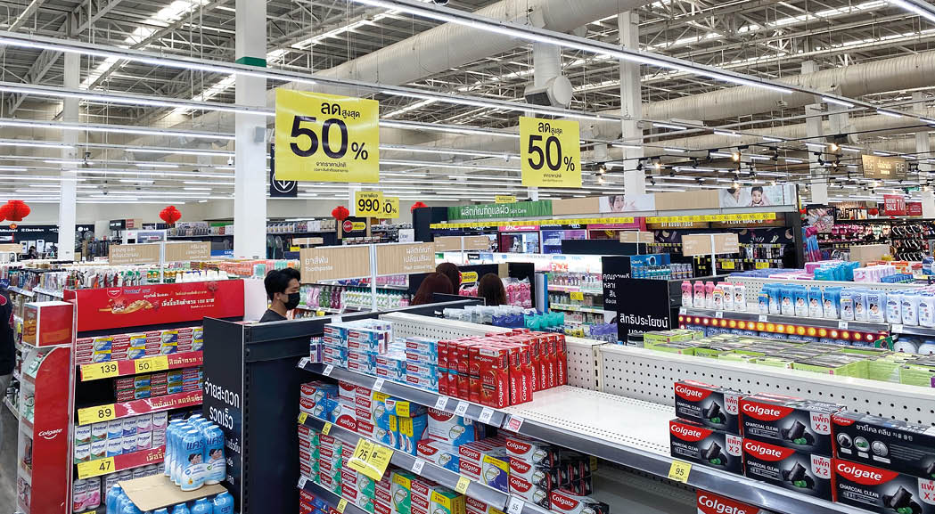 Tesco Lotus,THAILAND- February 3, 2021 : Consumer products are placed on the shelves, Single supermarket that has everything, Thailand's leading department store.