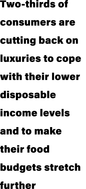 Two thirds of consumers are cutting back on luxuries to cope with their lower disposable income levels and to make th...