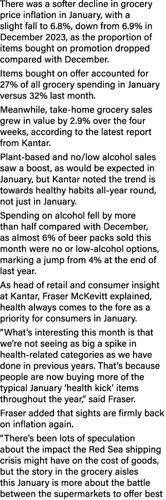 There was a softer decline in grocery price inflation in January, with a slight fall to 6.8%, down from 6.9% in Decem...