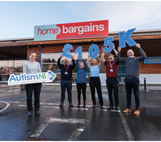Pictured (L-R) Fiona Mc Court, Area Manager at Home Bargains, Neraj Tandon, Area Manager at Home Bargains, Conchita Monahan Home Bargains Team Member, Sorcha Mathews, Corporate Fundraising Manager at Autism NI, Scott Jacques, Store Manager at Home Bargains and David Hinds, Area Manager at Home Bargains.