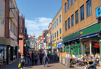 Pedestrian zone in the city center of Belfast - BELFAST, UNITED KINGDOM - APRIL 25, 2022