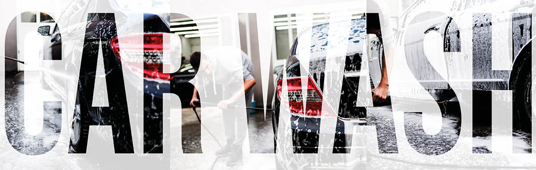 Collage of car washi concept. Man cleaning car using high pressure water. 