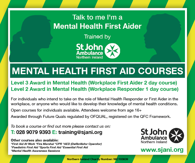 A flyer advertises mental health first aid courses. AI generated content