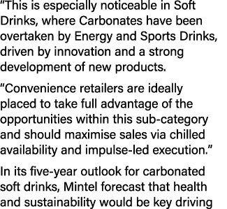 “This is especially noticeable in Soft Drinks, where Carbonates have been overtaken by Energy and Sports Drinks, driv...