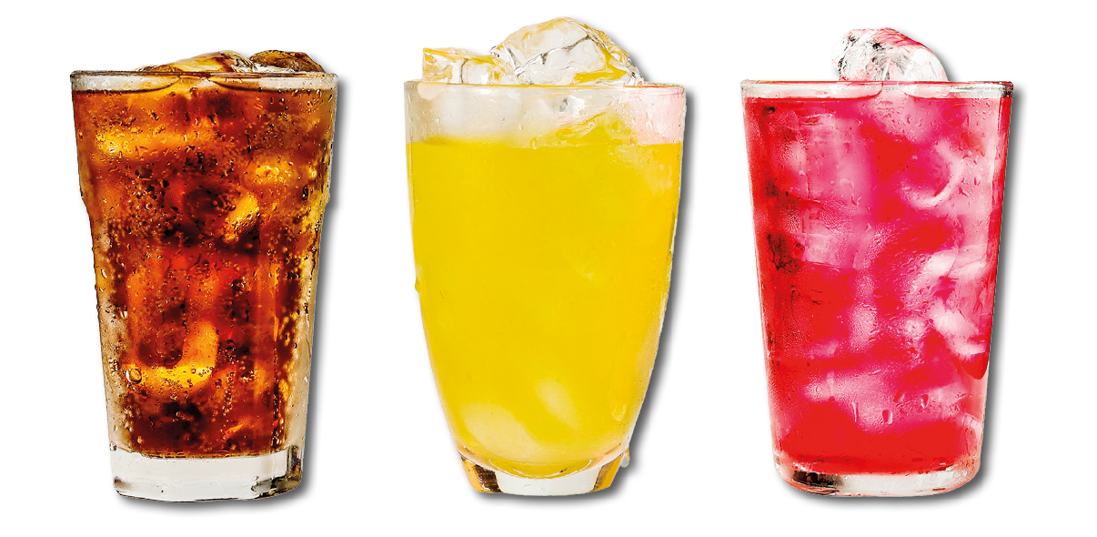 Three glasses of different colored drinks are lined up on a table. AI generated content