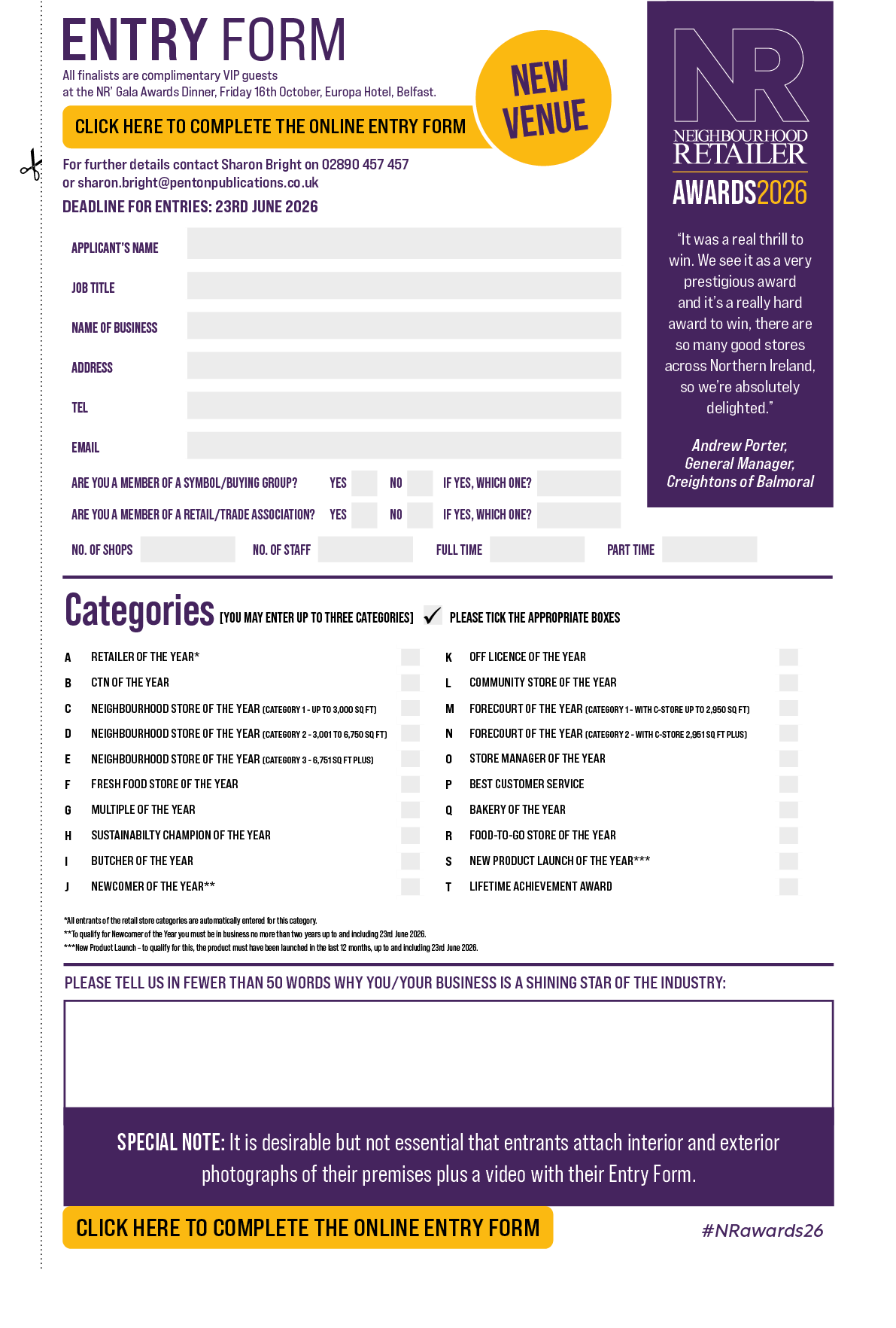 A purple and yellow flyer for a venue. Description generated by AI