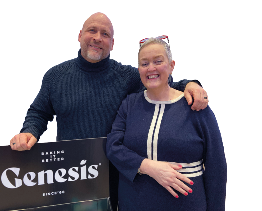 A man and woman are standing together, smiling and posing for a picture. The man is wearing a black shirt and the woman is wearing a blue dress. AI generated content