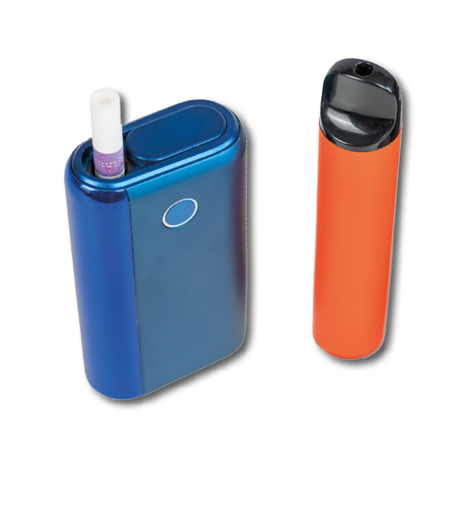 A blue electronic cigarette, a wooden gavel, and a lighter are placed together. AI generated content