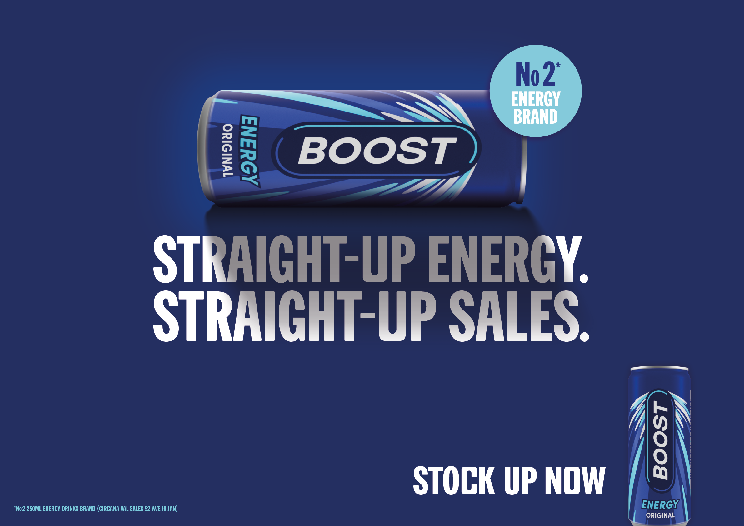 A blue poster advertising a product called Boost. AI generated content