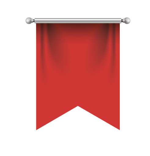 A red flag with a gold emblem. Description generated by AI