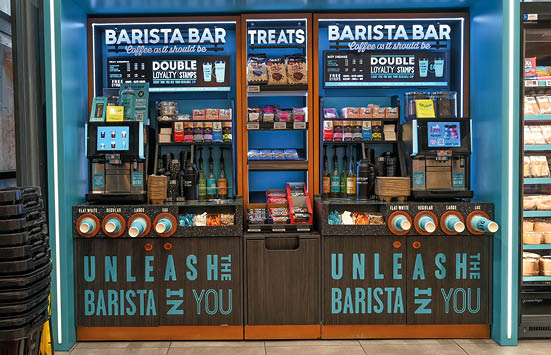 A display of coffee and tea products in a store. AI generated content