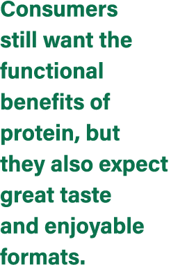 Consumers still want the functional benefits of protein, but they also expect great taste and enjoyable formats.