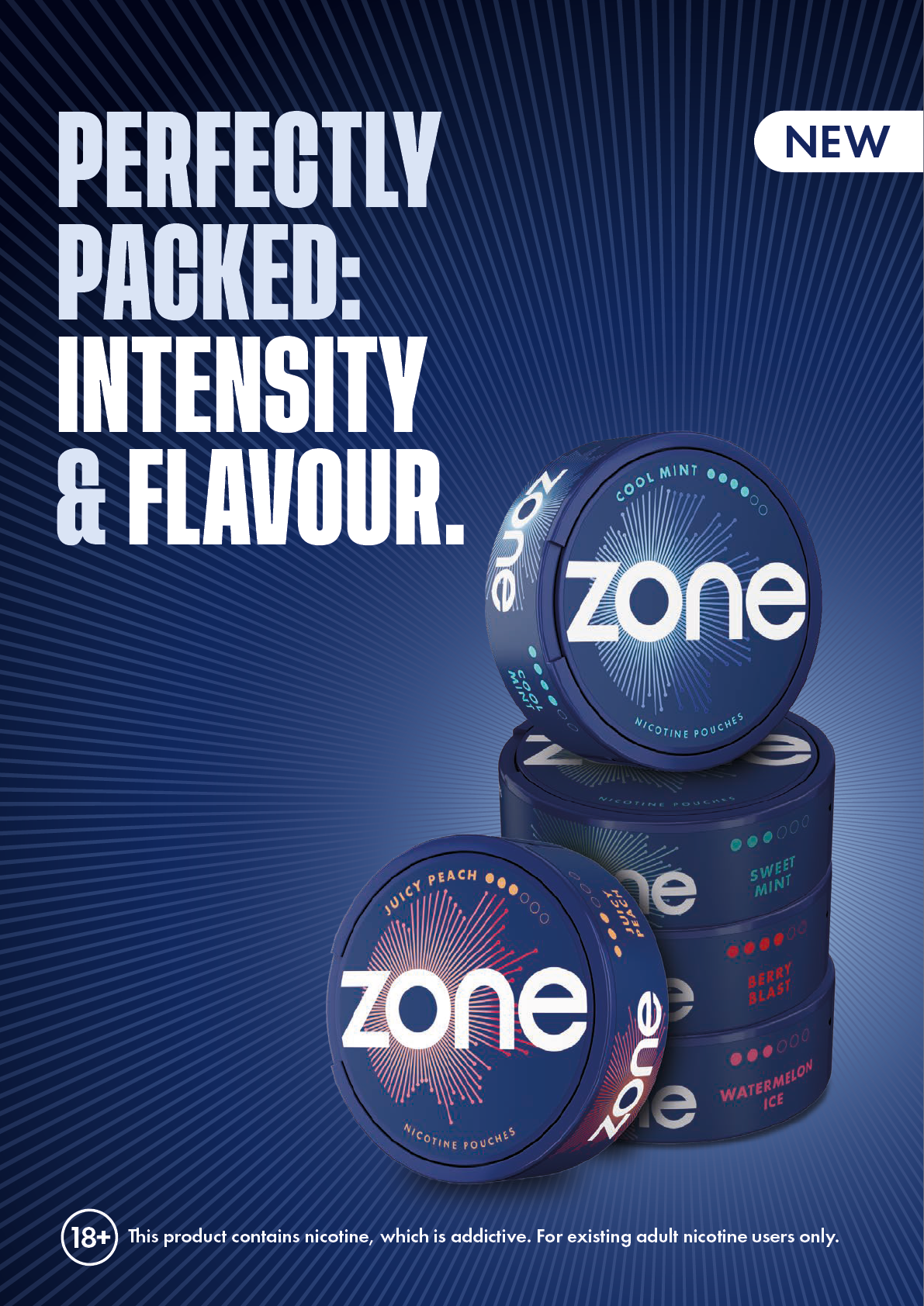 A blue and white advertisement for Zone. Description generated by AI