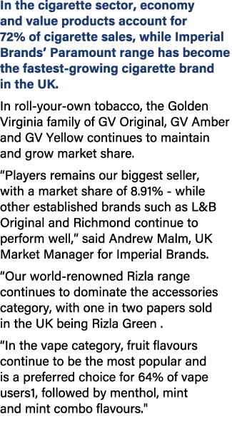 In the cigarette sector, economy and value products account for 72% of cigarette sales, while Imperial Brands’ Paramo...