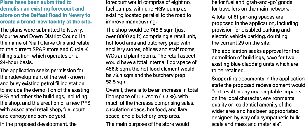 Plans have been submitted to demolish an existing forecourt and store on the Belfast Road in Newry to create a brand ...