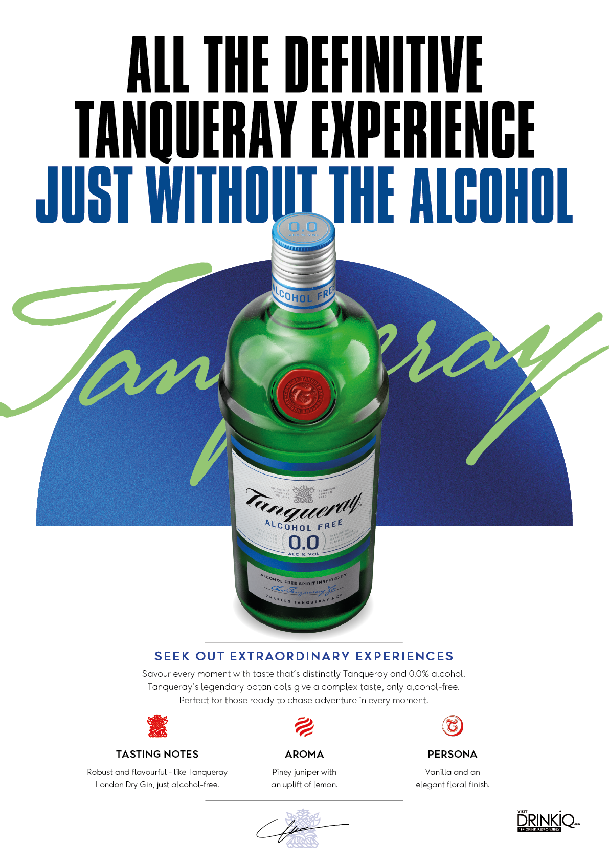 A bottle of Tanqueray gin. Description generated by AI