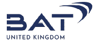 A blue and white logo for BAT United Kingdom. Description generated by AI