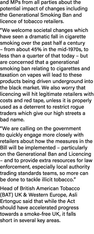 and MPs from all parties about the potential impact of changes including the Generational Smoking Ban and licence of ...