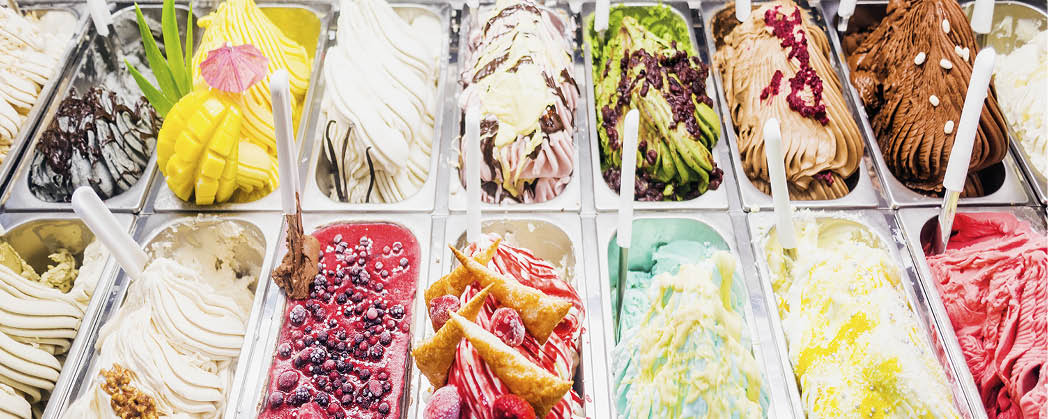 classic italian gourmet gelato gelatto ice cream display in shop