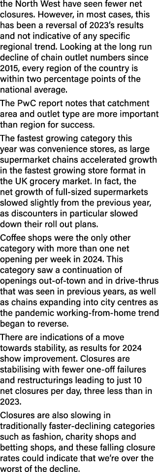 the North West have seen fewer net closures. However, in most cases, this has been a reversal of 2023’s results and n...