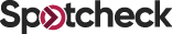 The logo features the word “Spotcheck" in bold black letters with a stylized red circle containing two white arrows pointing right replacing the letter "o." Description generated by AI