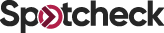 The logo features the word “Spotcheck" in bold black letters with a stylized red circle containing two white arrows pointing right replacing the letter "o." Description generated by AI