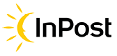 A stylized yellow sun with rays partially encircles the black text “InPost" on a white background. Description generated by AI