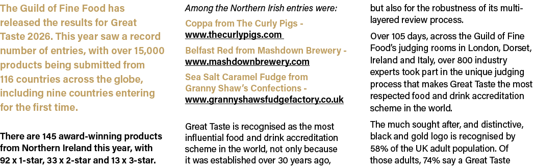 The Guild of Fine Food has released the results for Great Taste 2026. This year saw a record number of entries, with ...