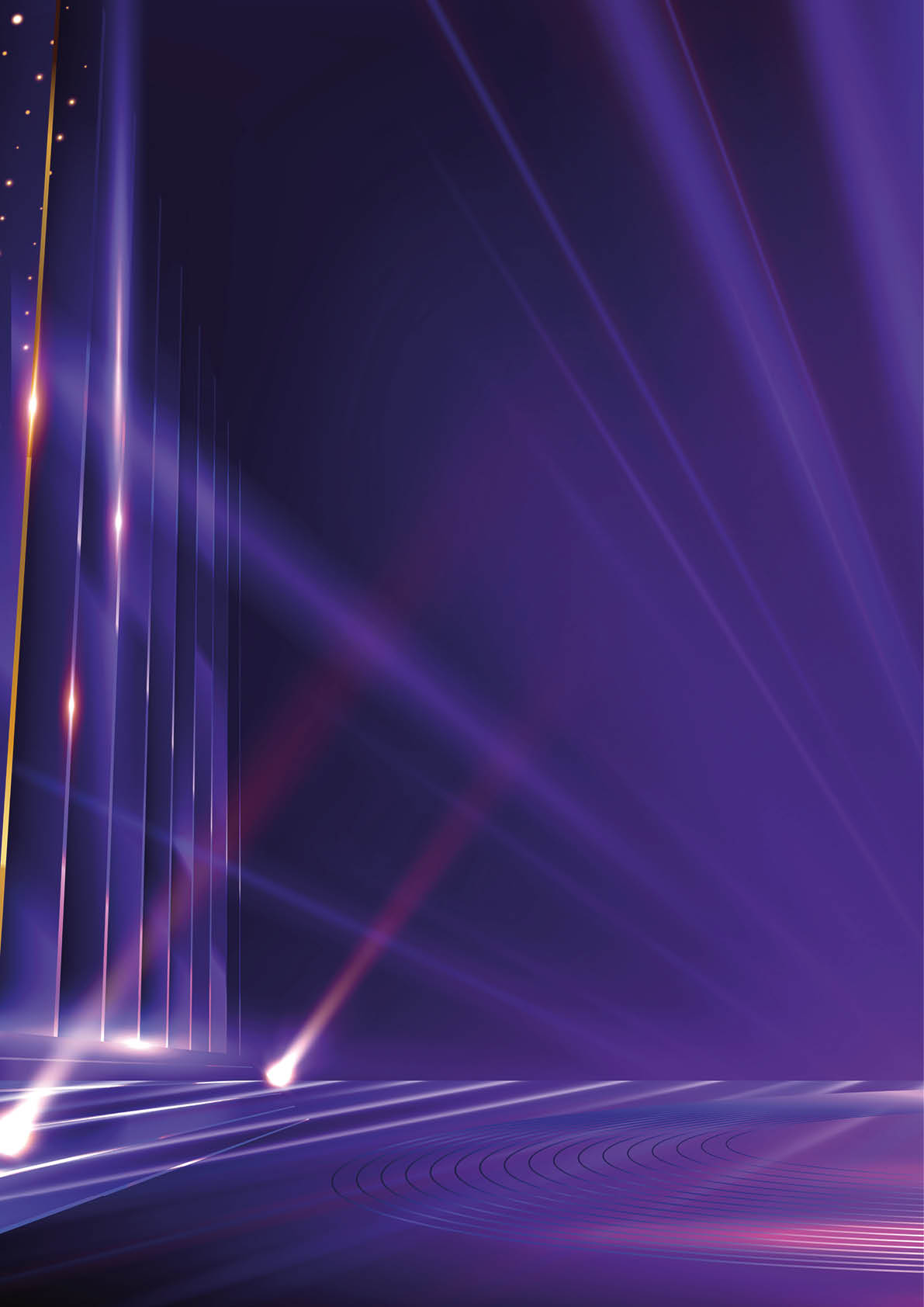 Abstract digital artwork featuring vertical glowing lines and beams of light in shades of purple and pink against a dark background. Description generated by AI