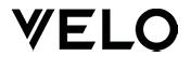 The word VELO is displayed in bold black uppercase letters with a stylized V that has a diagonal cut through it. Description generated by AI