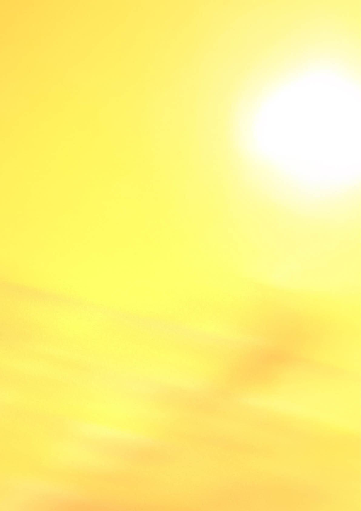 A bright sun shines through a sky filled with soft, warm yellow and orange clouds. Description generated by AI