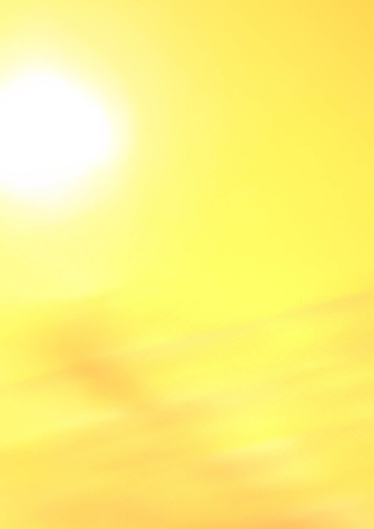 A bright sun shines through a sky filled with soft, warm yellow and orange clouds. Description generated by AI