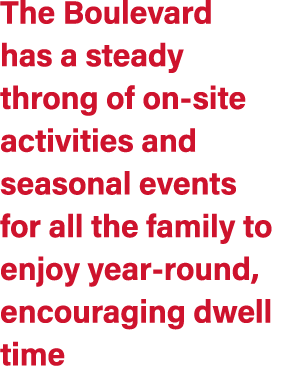 The Boulevard has a steady throng of on site activities and seasonal events for all the family to enjoy year round, e...