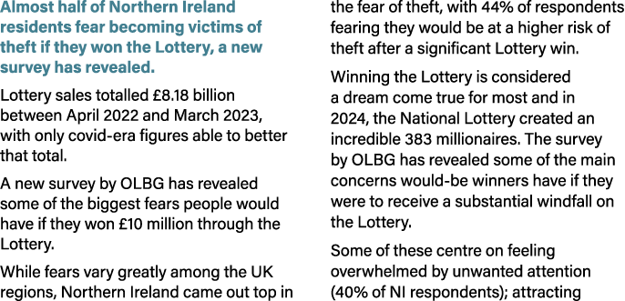 Almost half of Northern Ireland residents fear becoming victims of theft if they won the Lottery, a new survey has re...