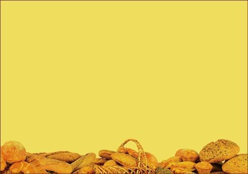 Wide collage freshly baked bread items isolated on white background.