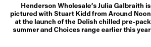 Henderson Wholesale’s Julia Galbraith is pictured with Stuart Kidd from Around Noon at the launch of the Delish chill...