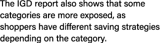 The IGD report also shows that some categories are more exposed, as shoppers have different saving strategies dependi...