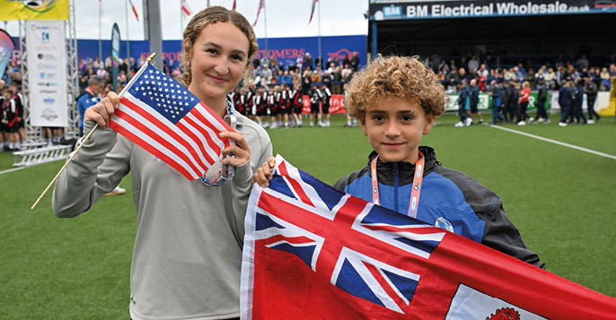 Sunday 27th July 2024 -Presseye Thousands of spectators lined the streets of Coleraine and packed the stands and terraces of the Coleraine Showgrounds to give a rousing welcome to over 1,200 elite young footballers from around the world as Northern Ireland legend Gareth McAuley  kicked-off an action-packed week of youth football with the official launch of the 2025 Budget Energy SuperCupNI.  Madisyn Tiano New York Rush Select  Roman gaglio IDA Photograph - Stephen Hamilton/Presseye