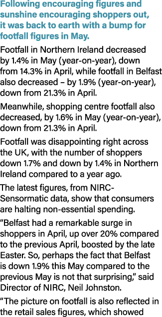 Following encouraging figures and sunshine encouraging shoppers out, it was back to earth with a bump for footfall fi...