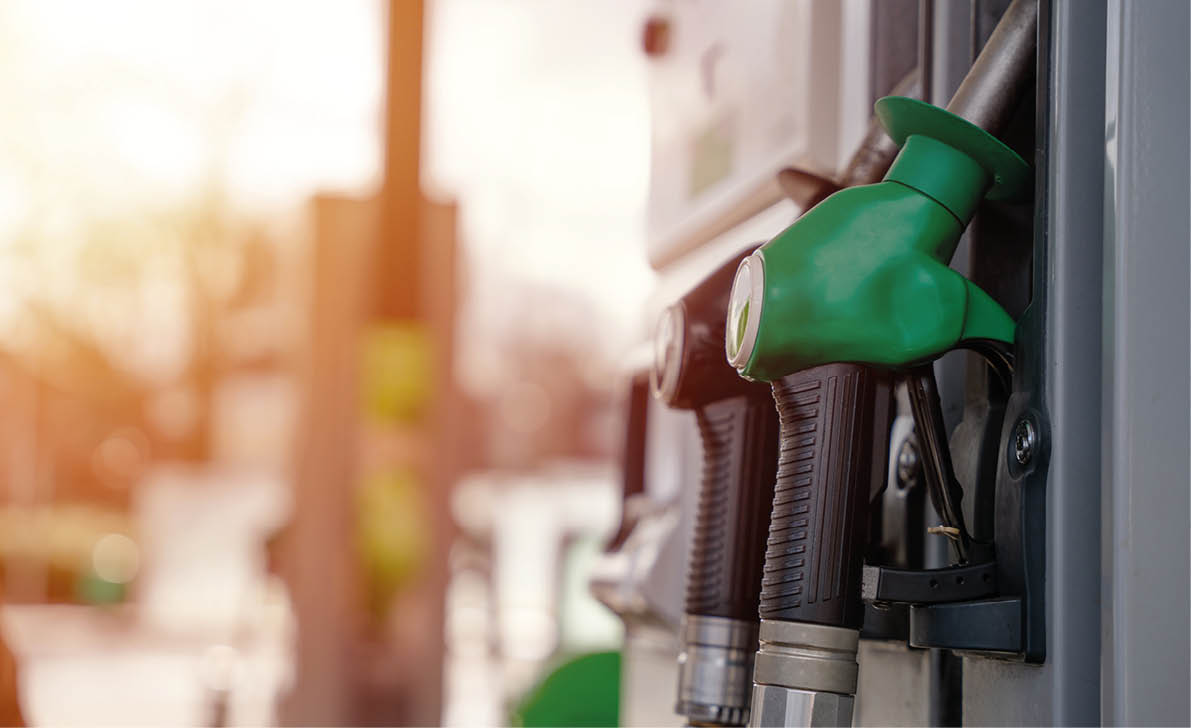 Close up of diesel and petrol fuel pistols at a gas station. The fuel crisis continues and the cost of fuel is going up