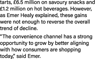 tarts, £6.5 million on savoury snacks and £1.2 million on hot beverages. However, as Emer Healy explained, these gain...
