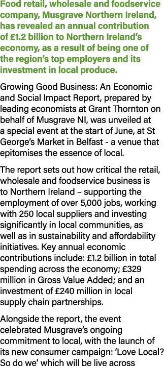 Food retail, wholesale and foodservice company, Musgrave Northern Ireland, has revealed an annual contribution of £1....