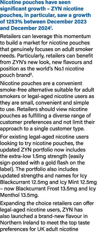 Nicotine pouches have seen significant growth – ZYN nicotine pouches, in particular, saw a growth of 1253% between De...