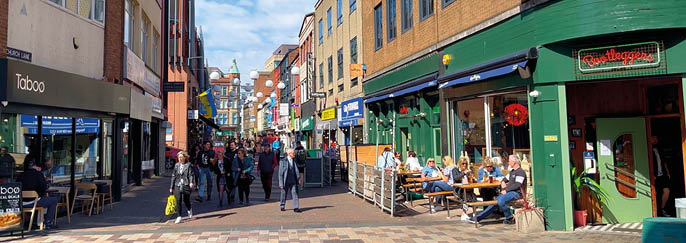 Pedestrian zone in the city center of Belfast - BELFAST, UNITED KINGDOM - APRIL 25, 2022