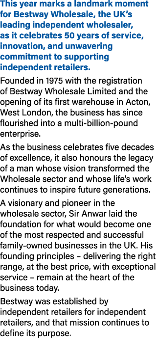 This year marks a landmark moment for Bestway Wholesale, the UK’s leading independent wholesaler, as it celebrates 50...