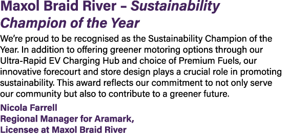 Maxol Braid River – Sustainability Champion of the Year We’re proud to be recognised as the Sustainability Champion o...